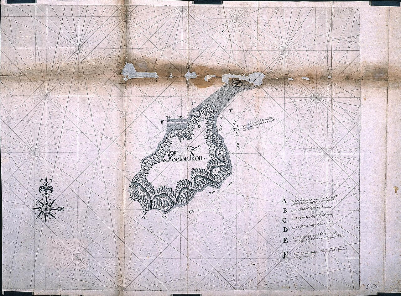 A hand-drawn chart of Run island made around 1623
