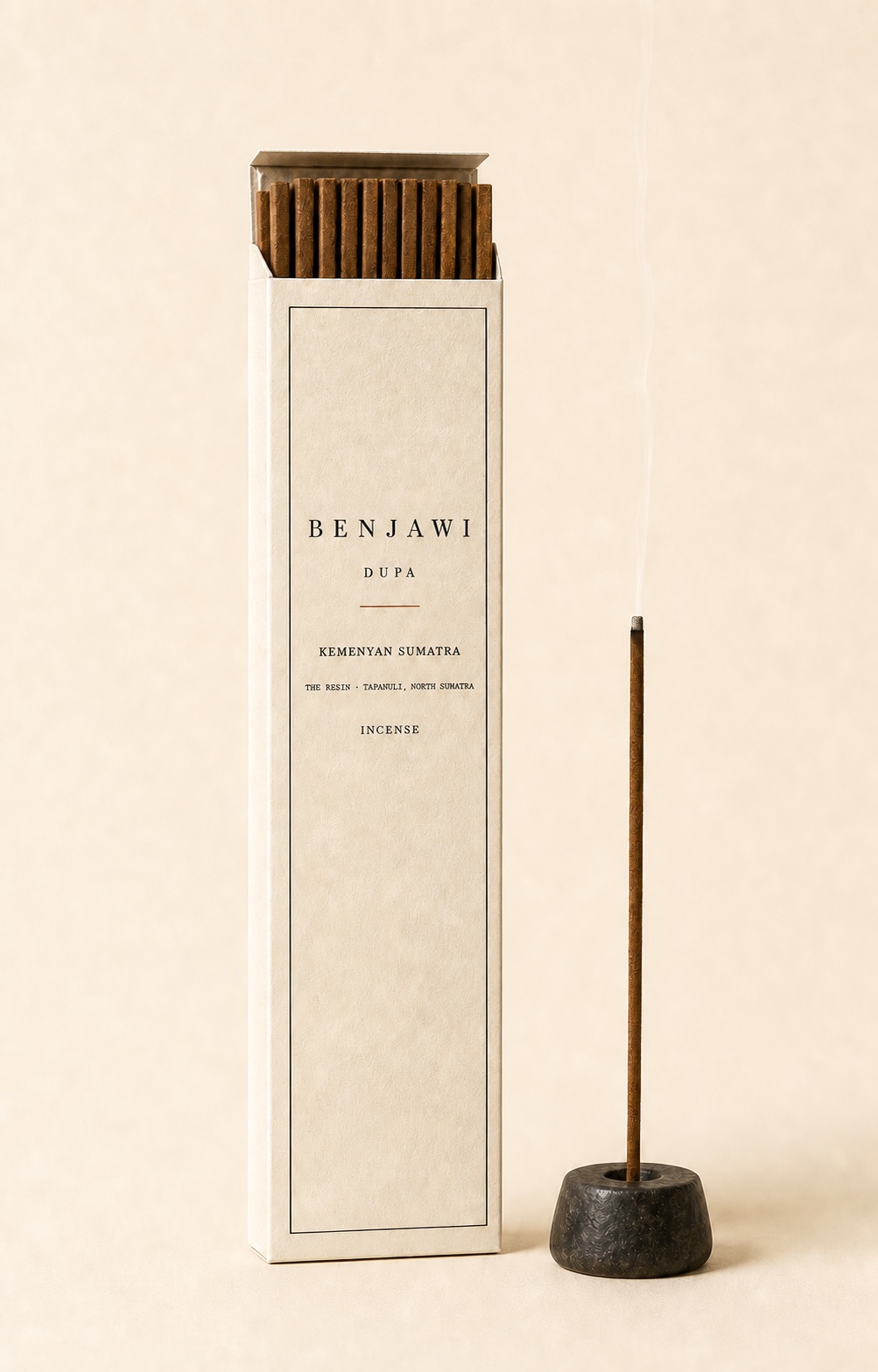 Benjawi Kemenyan Sumatra dupa incense with a single smoking stick